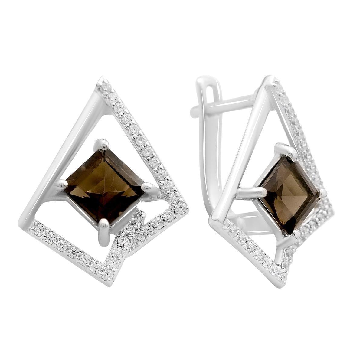 Серьги серебряные LoveR с натуральным раухтопазом коричневого цвета квадрат