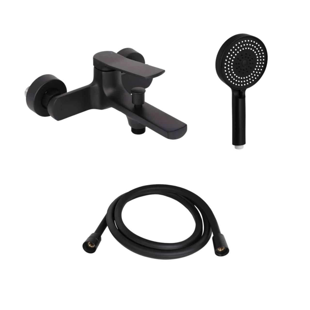 Комплект Qtap Slavonice змішувач QTSLA259BLM45918/тримач QT829910842854OB/шланг QTHADPVCSQ160B/лійка Black Matt (2608671889)