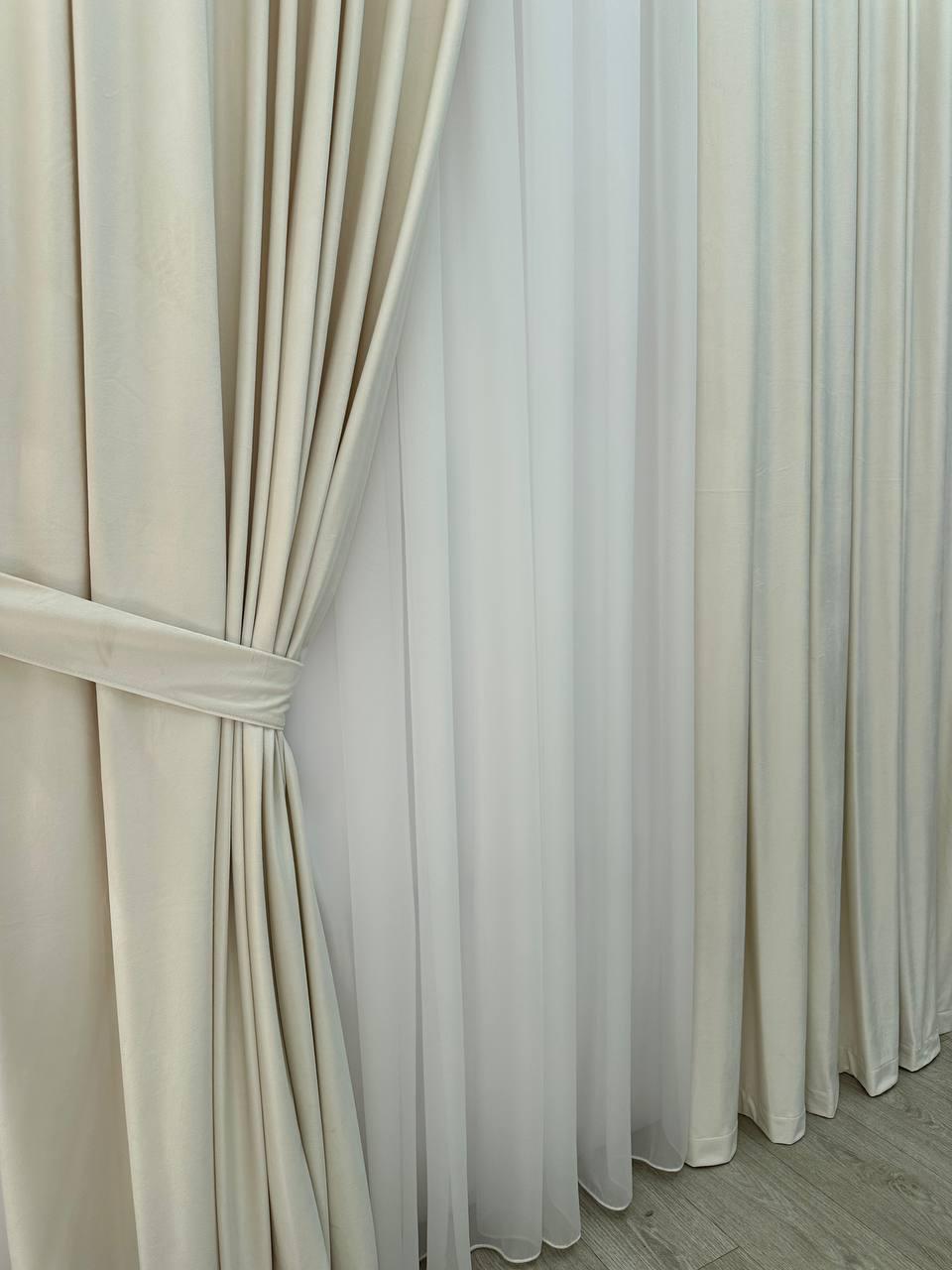 Штора велюрова на тасьмі 6 см 250x280 см Молочний (6319-N1-Т43) - фото 2