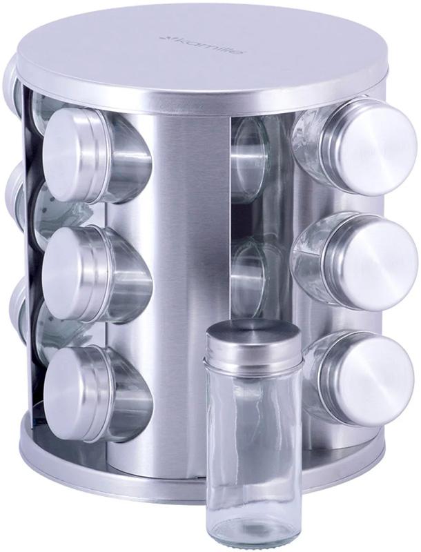 Набор для специй Kamille Mirele Silver 12 емкостей на стальной круглой подставке (KM-7032)