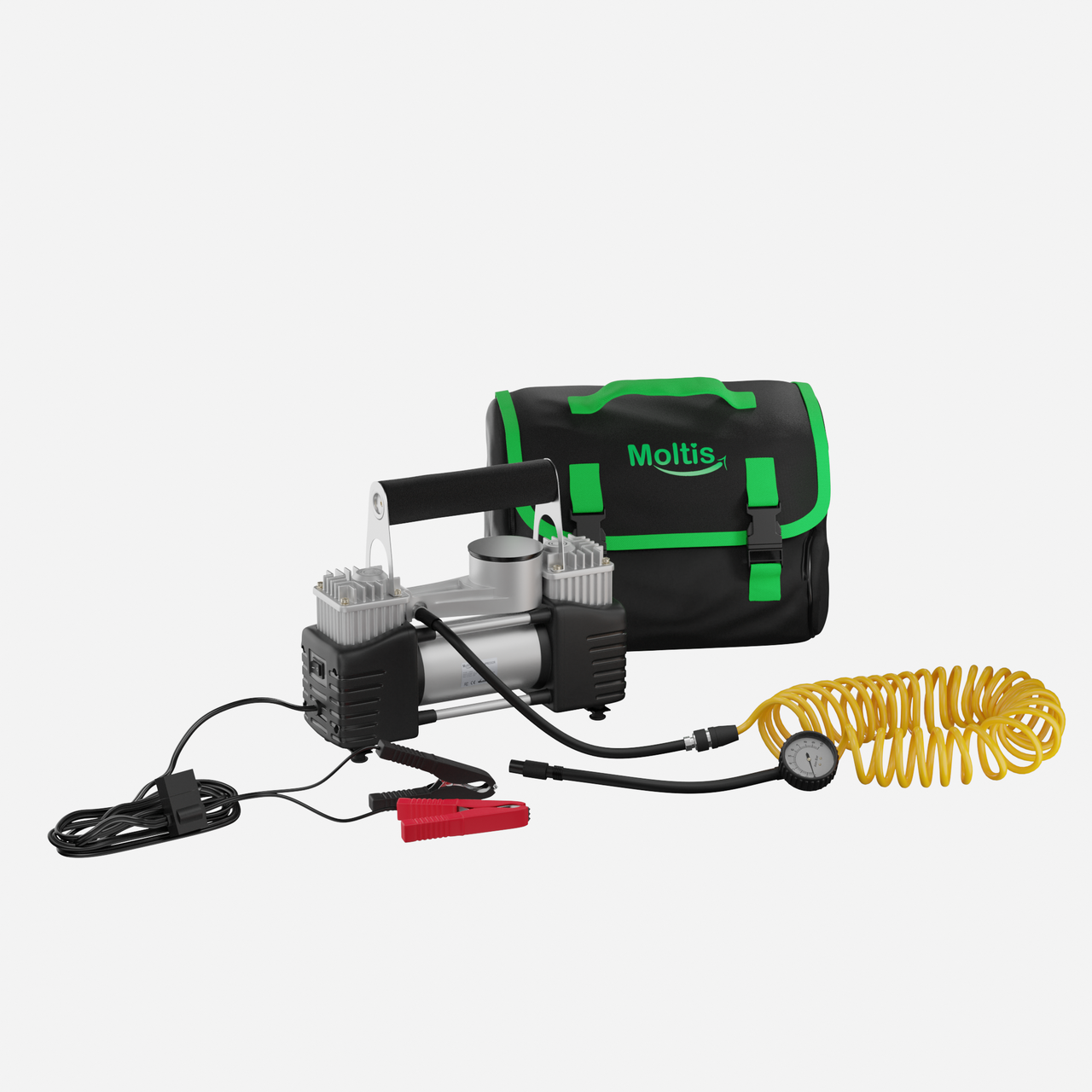 Компресор автомобільний Moltis 12V/2-циліндри/90 л/хв/360 Вт/шланг 6 м/на клемах (10868)