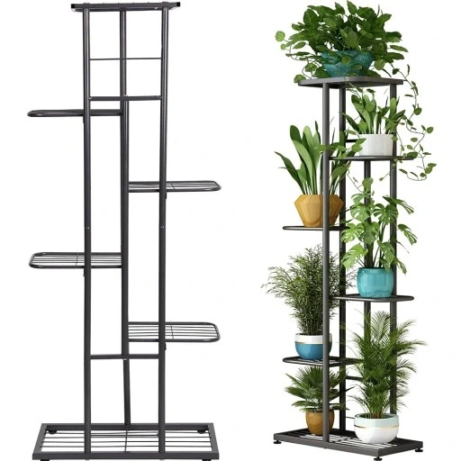 Стеллаж для горшков с растениями POKKA металлический на 6 уровней 108x43x22 см Черный (2605799096) - фото 7