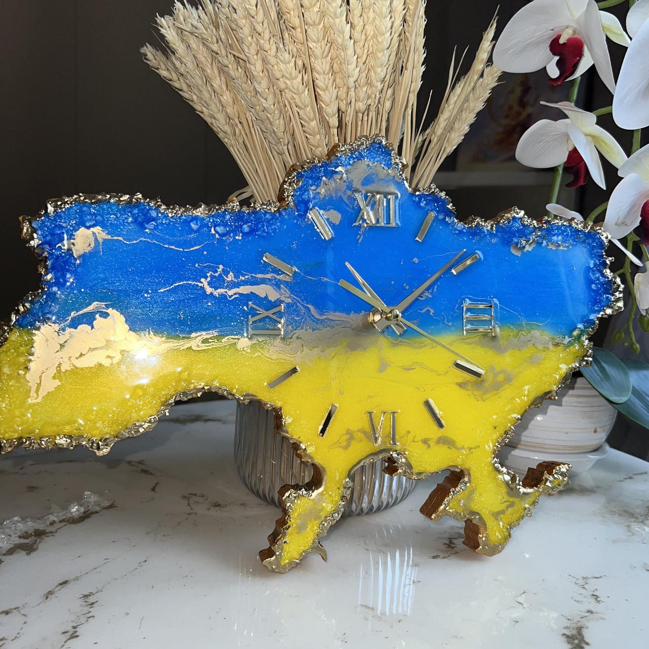 Часы настенные из эпоксидной смолы Карта Украины 60x40 см