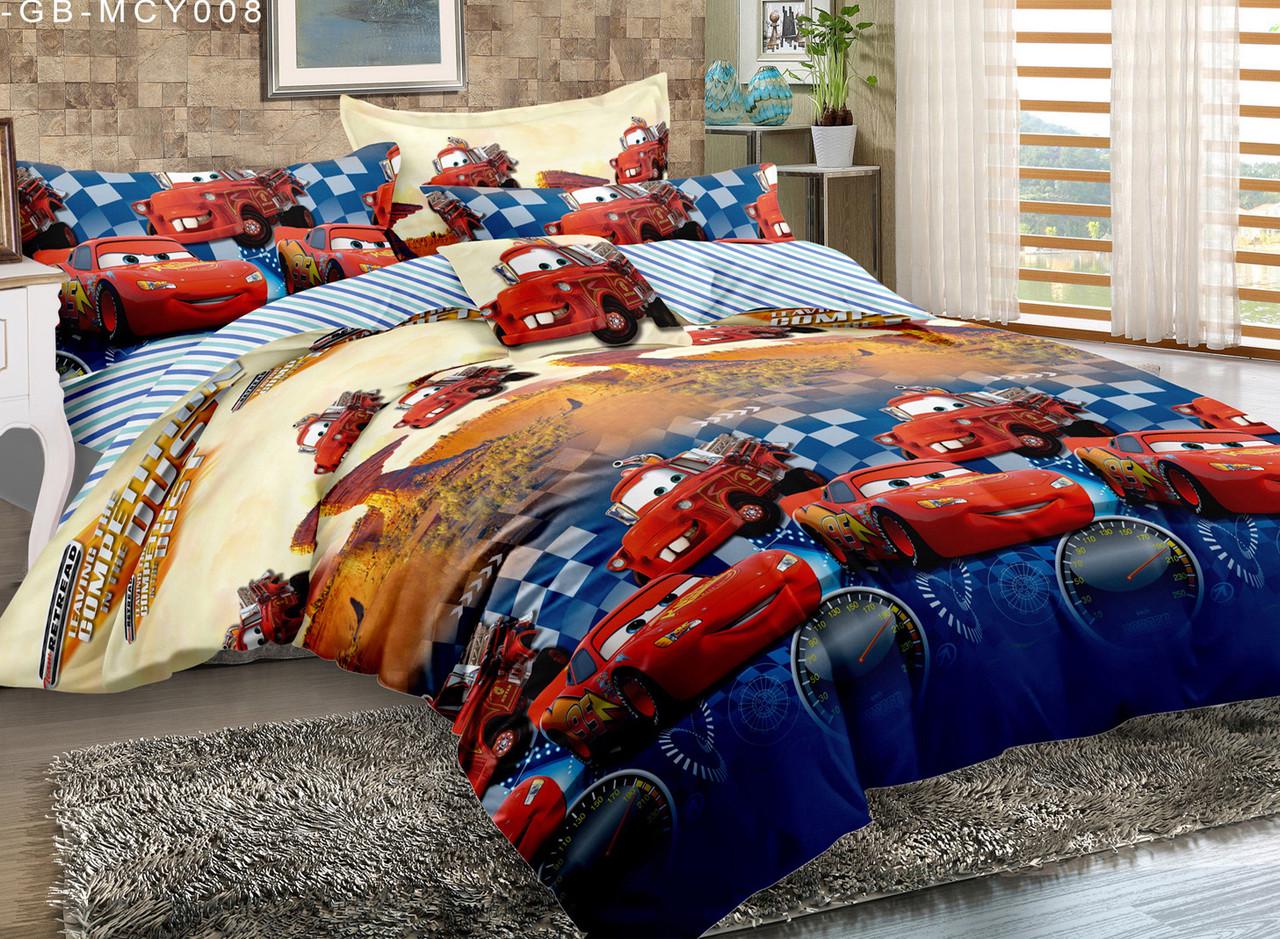 Детский комплект постельного белья Тачки Маккуин Ралли полуторный из ранфорса (R-7)