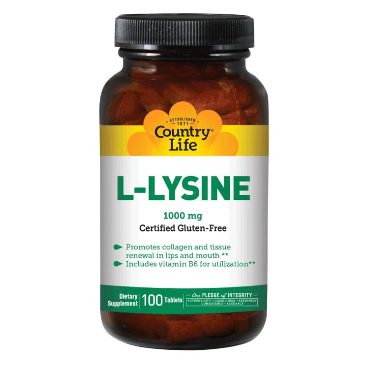 Амінокислота Лізін Country Life L-Lysine 1000 мг 100 Tabs - фото 1