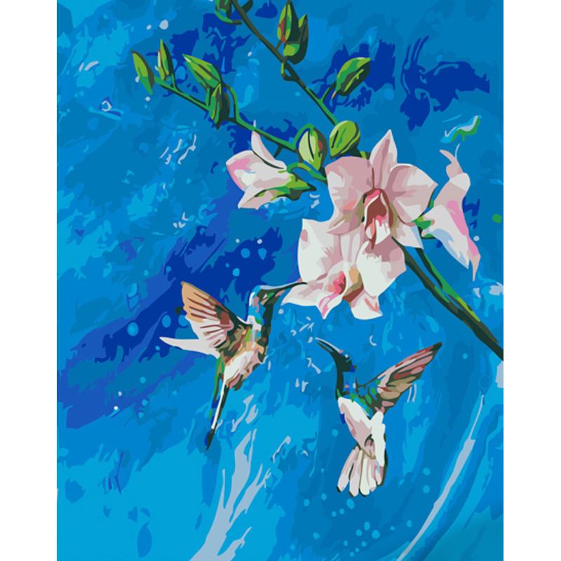 Картина по номерам Strateg Премиум Колибри в небесах с лаком 40х50 см (GS1114)