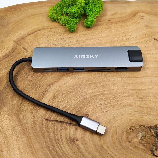 Хаб мультифункциональный Type-C Airsky HC-13LC 7в1 HDMI/SD/MicroSD/USB 3.0/RJ45