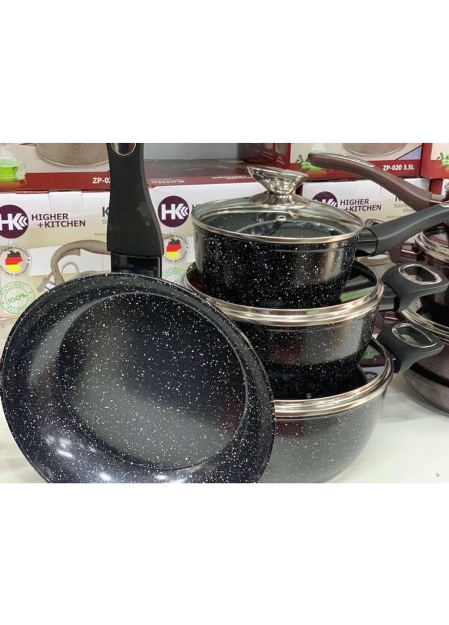 Набір посуду Higher НК-314 зі сковородою граніт 7 пр. Чорний (HK-30758) - фото 2 Набір посуду Higher НК-314 зі сковородою граніт 7 пр. Чорний (HK-30758) - фото 2
