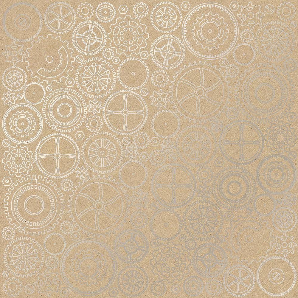 Лист бумаги односторонний Silver Gears с серебряным тиснением 30,5х30,5 см Kraft