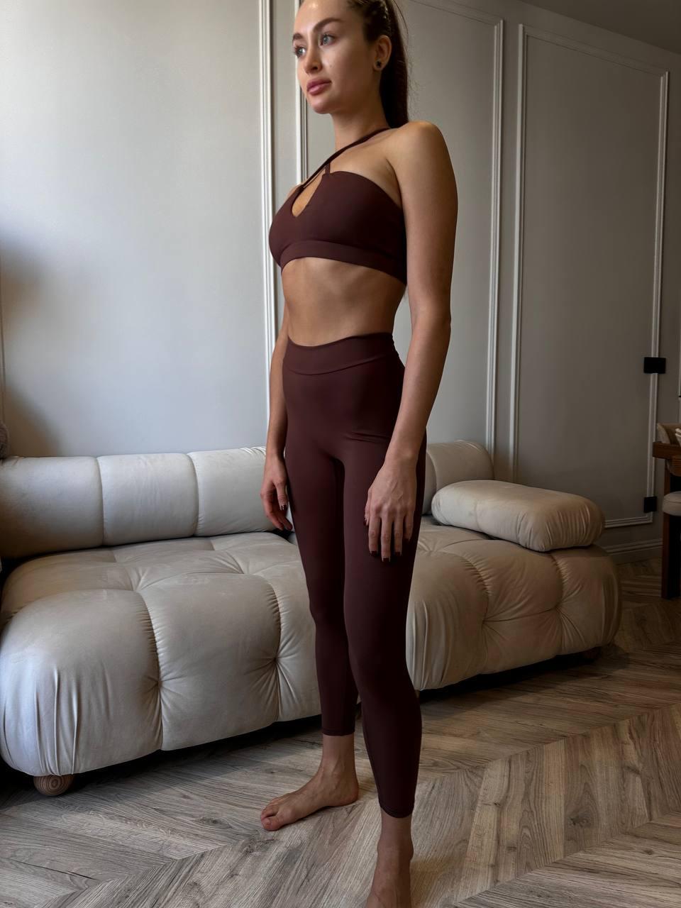 Костюм спортивний Brazilian топ з чашками/легінси з пуш-ап ефектом S Шоколадний (VB06S)