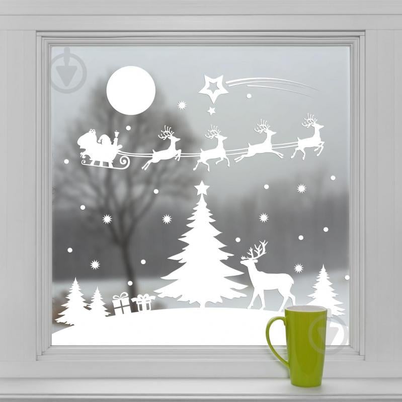 Новогодняя виниловая наклейка Сказочная ночь (белый) 800х750мм Новогодняя виниловая наклейка Сказочная ночь (белый) 800х750мм