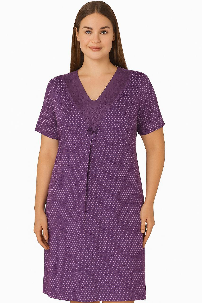 Ночная рубашка с кружевом батал Cotpark 13125k из вискозы 5XL Фиолетовый