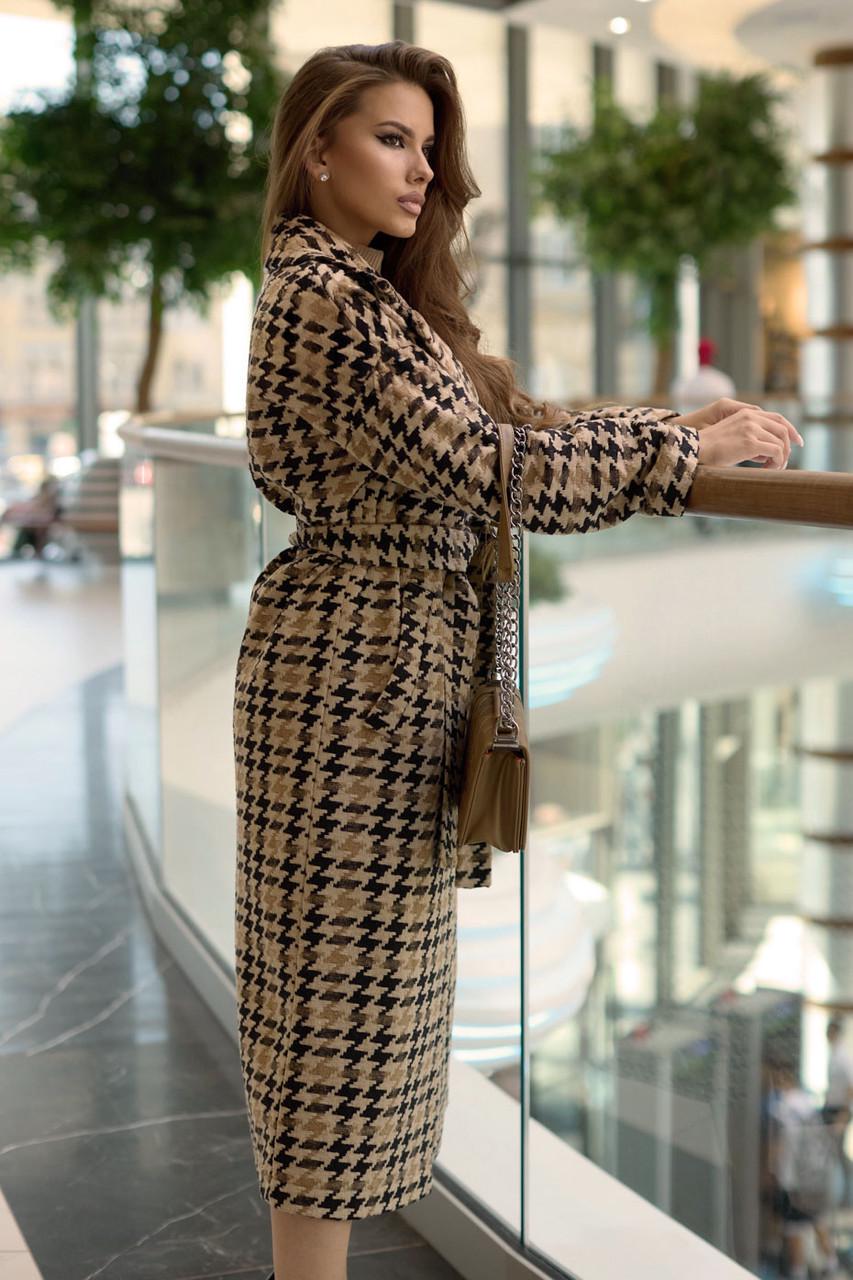 Пальто женское в принт гусиная лапка L-XL Коричневый с черным (2738319506) - фото 5 Пальто женское в принт гусиная лапка L-XL Коричневый с черным (2738319506) - фото 5