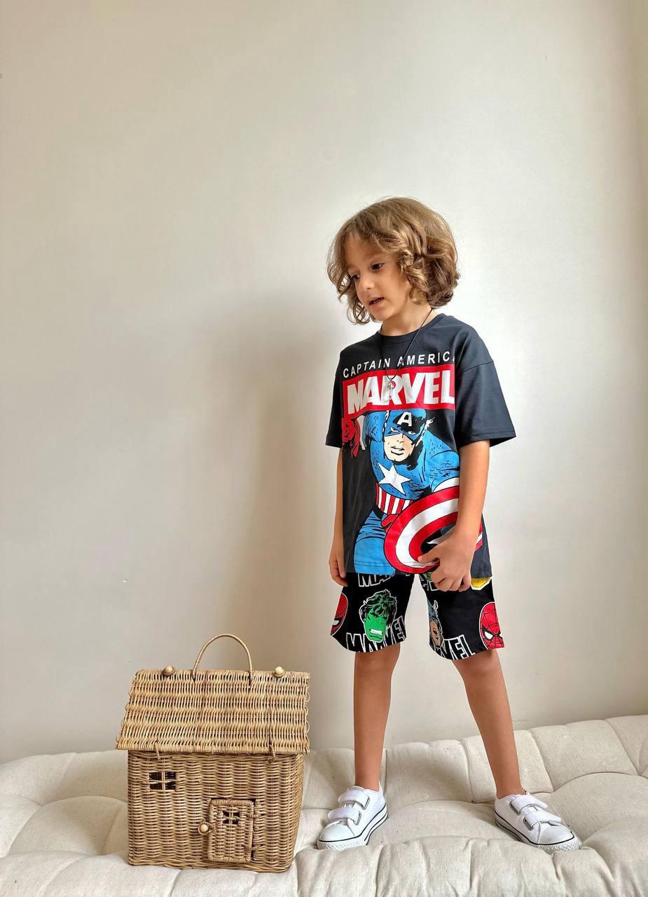 Костюм летний для мальчика футболка/шорты Wiki boom kids Marvel 110-116 см Черный (26467672)
