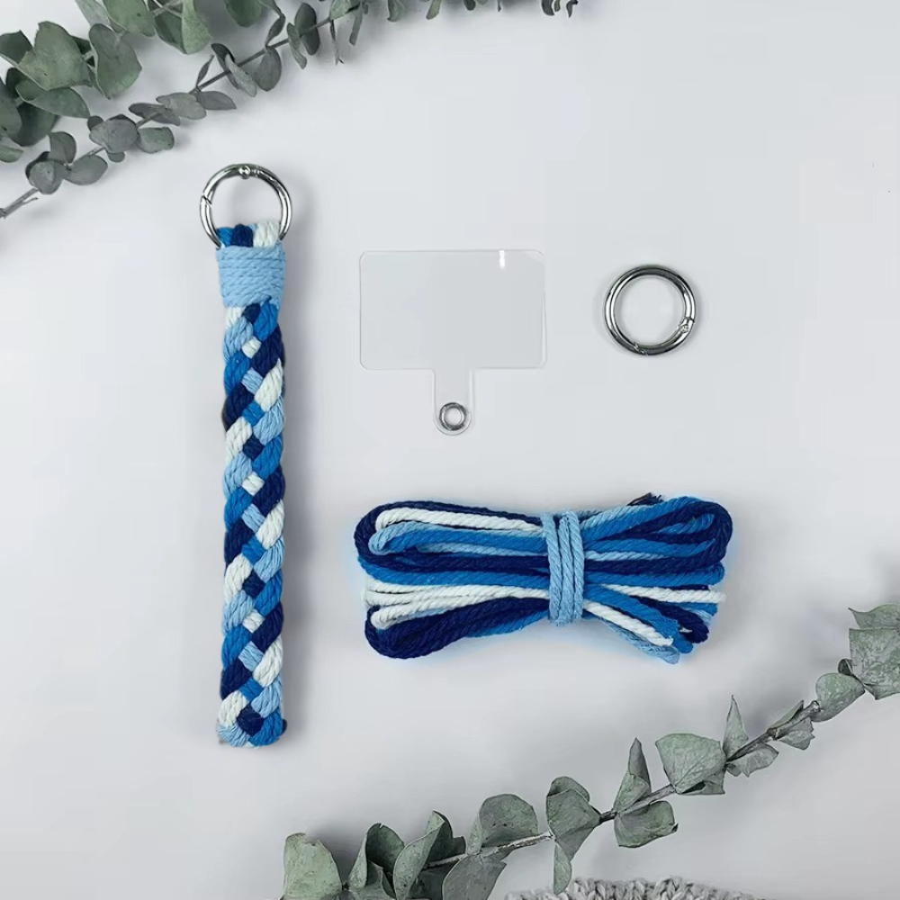 Набор макраме брелока Косичка для ключей и аксессуаров 16х2,8 см Белый/Голубой/Синий/Темно-синий