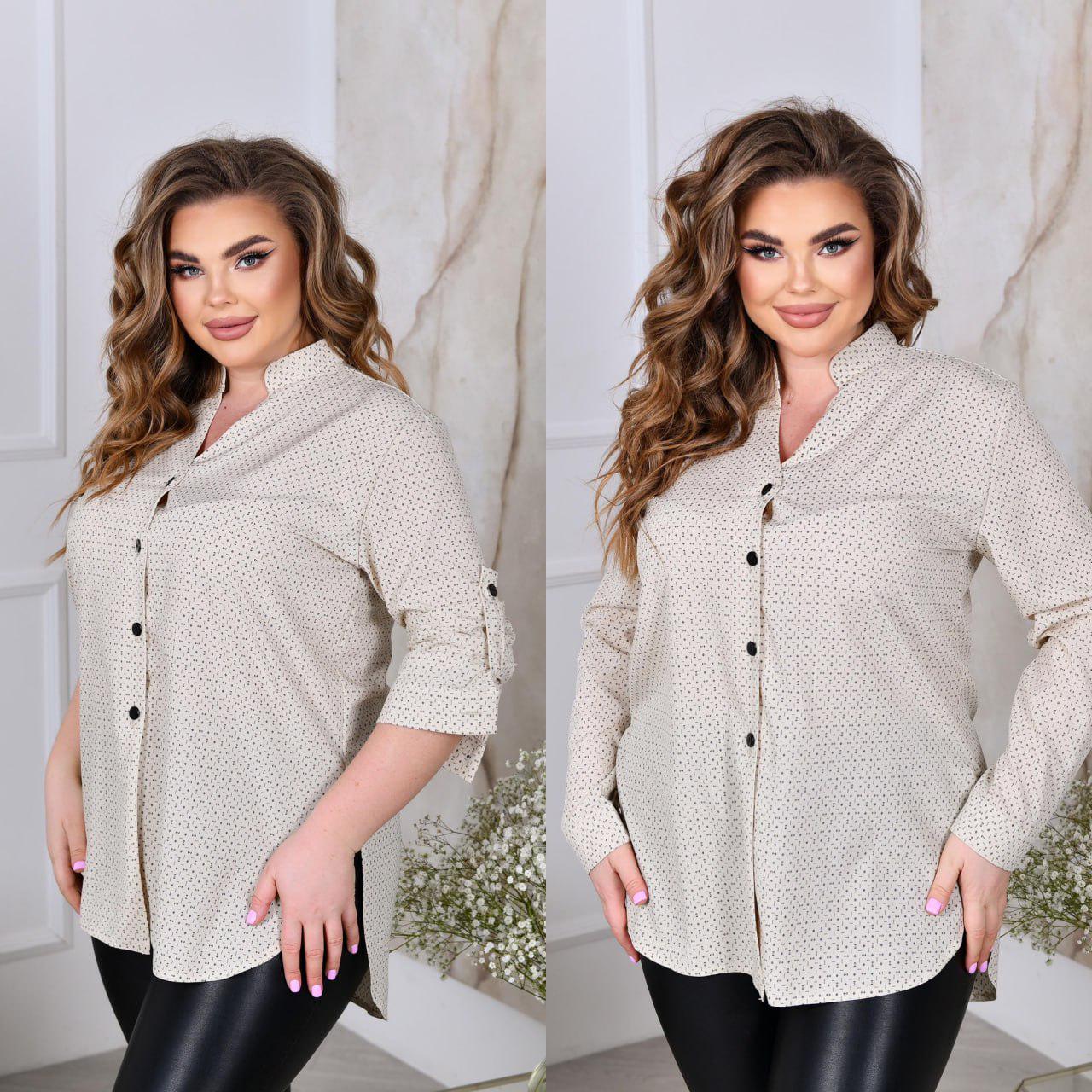 Блузка прямой силуэт с длинным рукавом на манжете р. 56-58 Бежевый (3628) - фото 2 Блузка прямой силуэт с длинным рукавом на манжете р. 56-58 Бежевый (3628) - фото 2