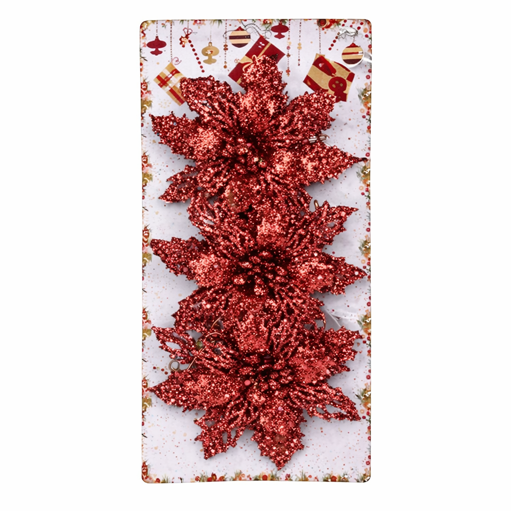 Набор елочных украшений Цветы M48169 11 см 3 шт. Красный (33458863)