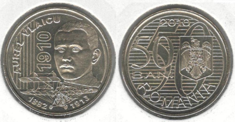 Коллекционная монета Румыния 50 баней 2010 года 100 лет полета Аурела Влайко VF (KM#259)