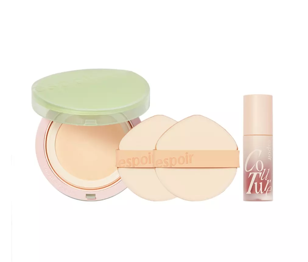 Кушон тональний з натуральним фінішем Espoir Pro Tailor Be natural cushion 21 IvoryGreen Blossom set (8809563947737)