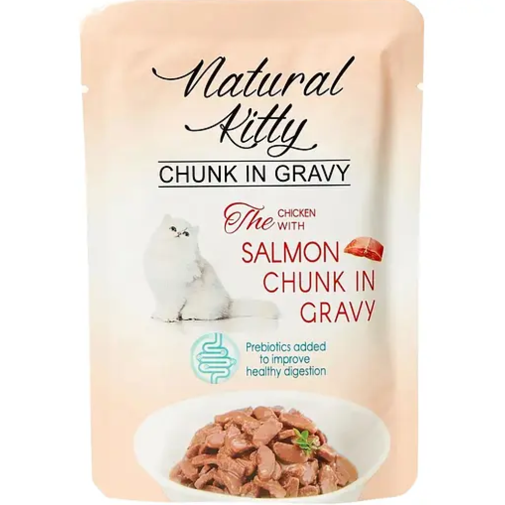 Корм влажный для кошек Natural Kitty Chunk in Gravy Chicken with Salmon кусочки курицы и лосося в соусе 85 г (NKS240801)