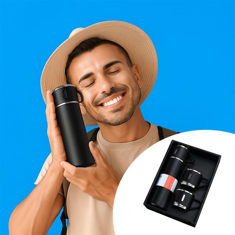 Набор Vacuum Flask термос и 3 чашки для горячих напитков 500 мл Black - фото 6 Набор Vacuum Flask термос и 3 чашки для горячих напитков 500 мл Black - фото 6