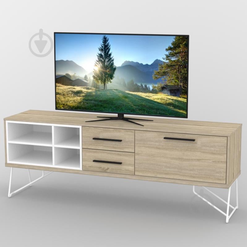 Тумба под телевизор Тиса Мебель ТВ-374 Дуб сонмоа Белый Тумба под телевизор Тиса Мебель ТВ-374 Дуб сонмоа Белый