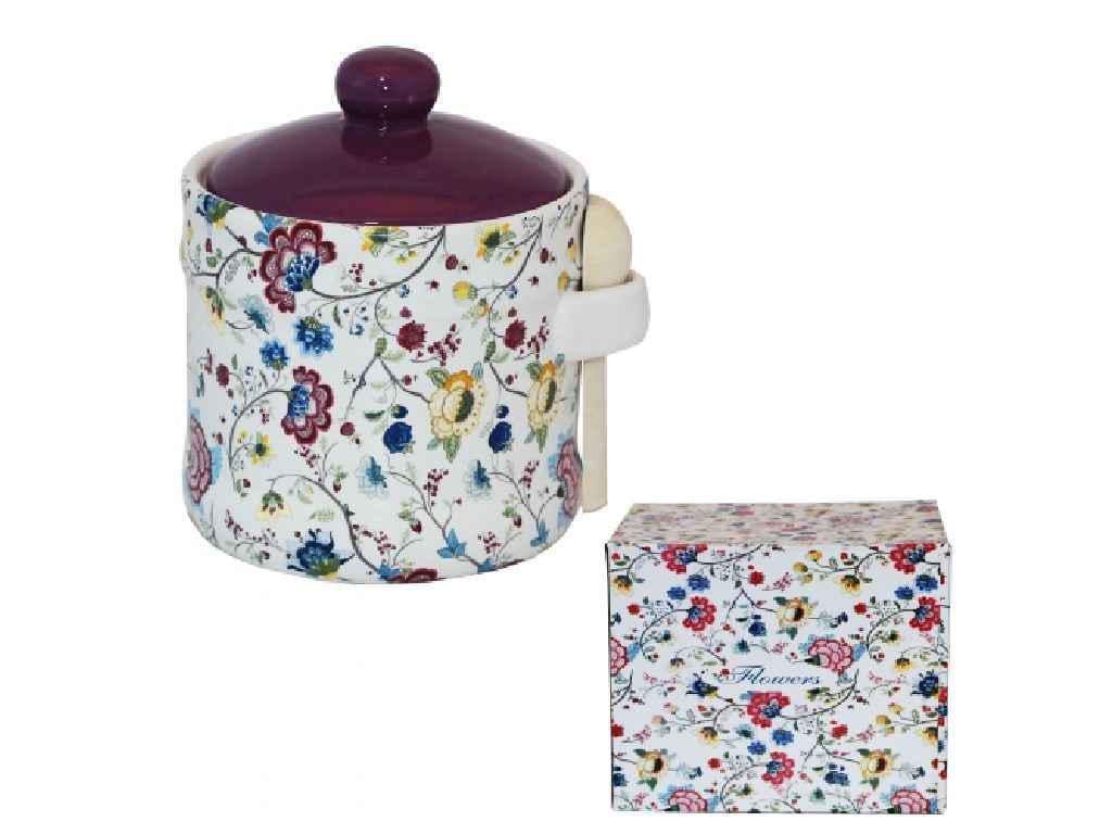 Банка для меда SNT Цветочный шелк с деревянной ложкой 420 мл (2370-10)