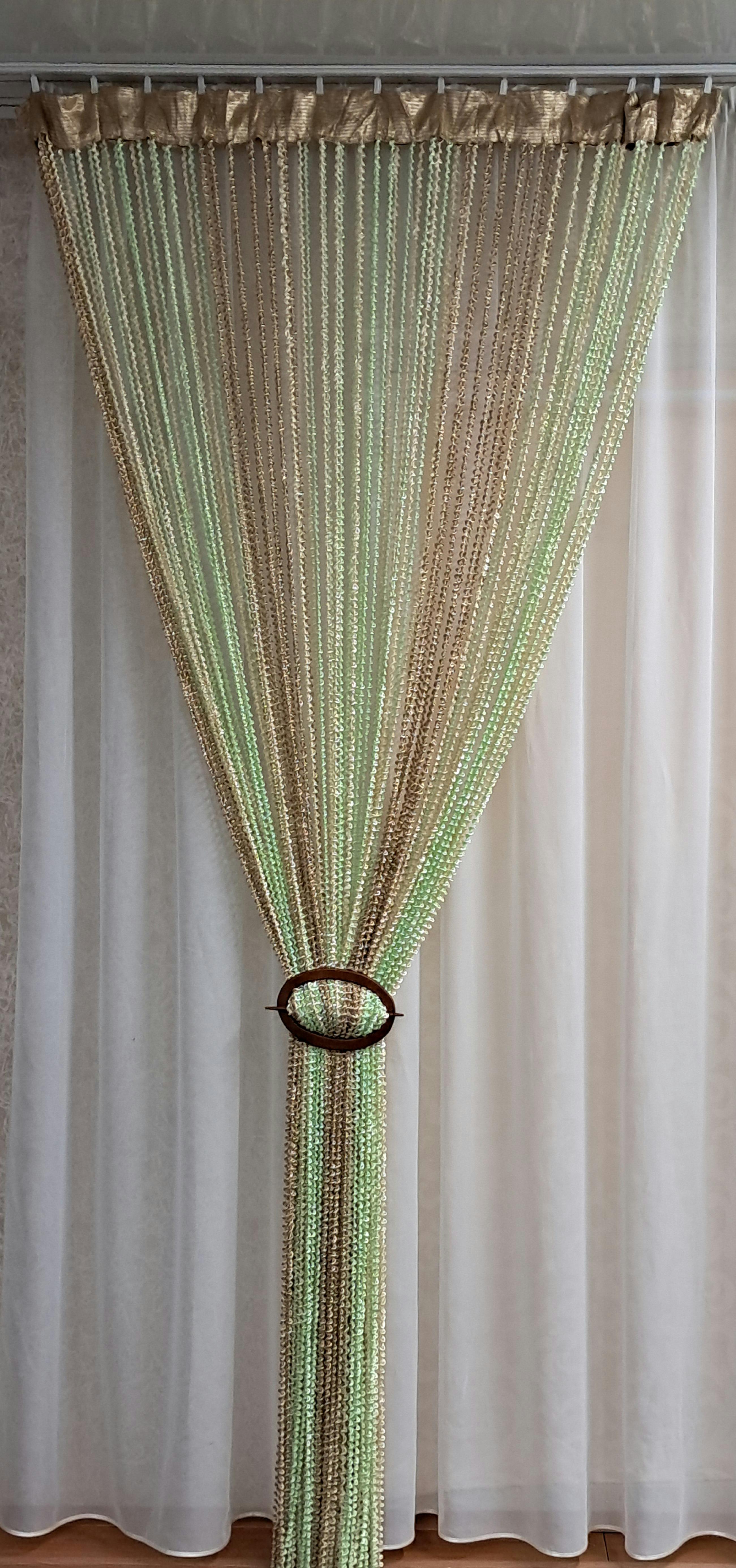 Шторы-нити Спиральки с люрексом 300х300 см Бежевый/Салатовый - фото 1
