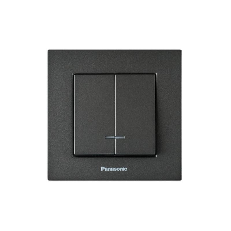 Выключатель двухкнопочный Panasonic Karre Plus 55 с подсветкой и рамкой ABS Дымчатый (WDTC90102DG-UA1)
