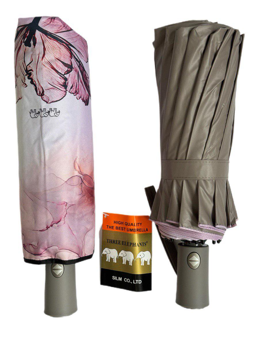 Парасолька-автомат жіноча Три Слона з квітами та однотонним куполом 16 спиць антивітер Бежевий (7569/5) - фото 4