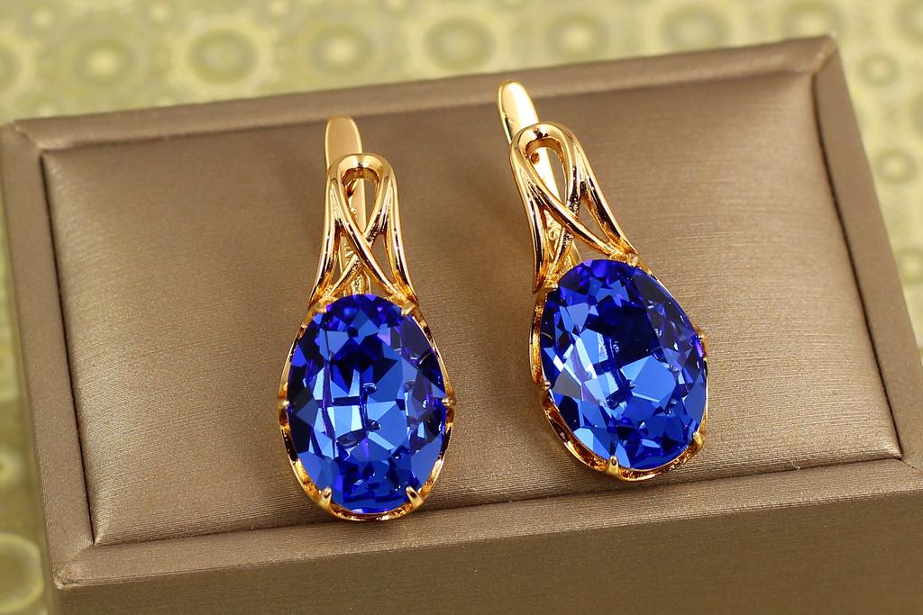 Сережки Xuping Jewelry Гранд із синім каменем 3,1 см Золотистий (30655403)