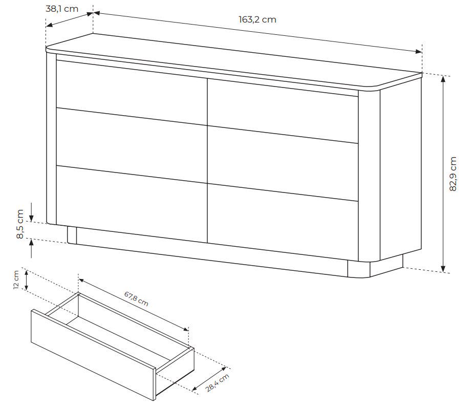 Комод Perfect Home Torro 6S/163 з 6 шухлядами Дуб кремона/Чорний (PFH-091416) - фото 3
