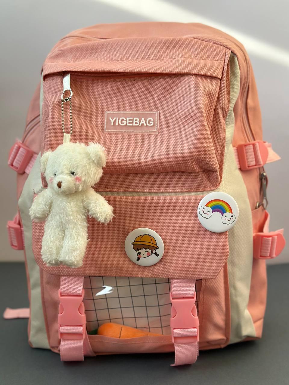 Комлект шкільний рюкзак/сумка/клатч/брелок/кишеня з іграшками Рожевий (27795687) - фото 9