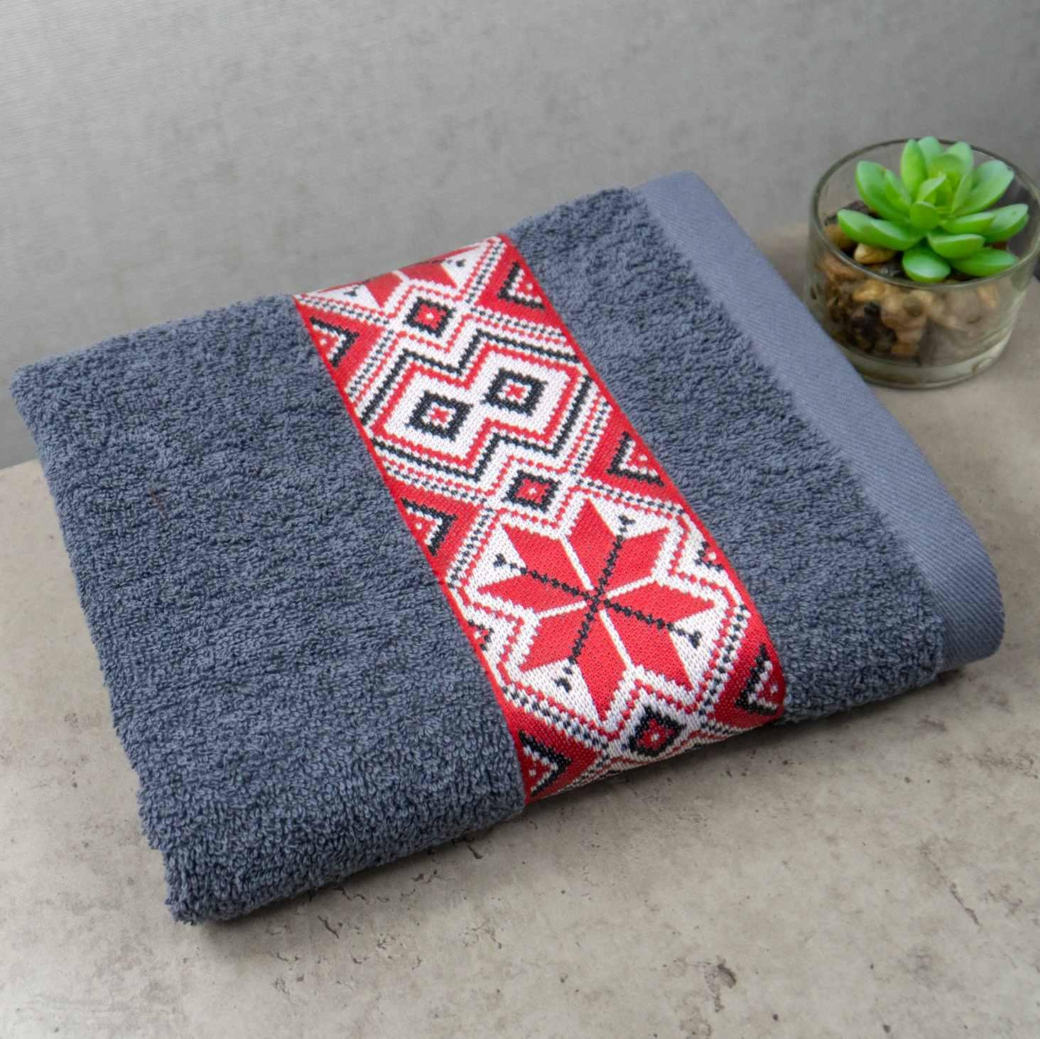 Полотенце махровое GM Textile Ukrainian style с вышивкой 450 г/м2 40х70 см Серый (450-70-Ukr-grey)