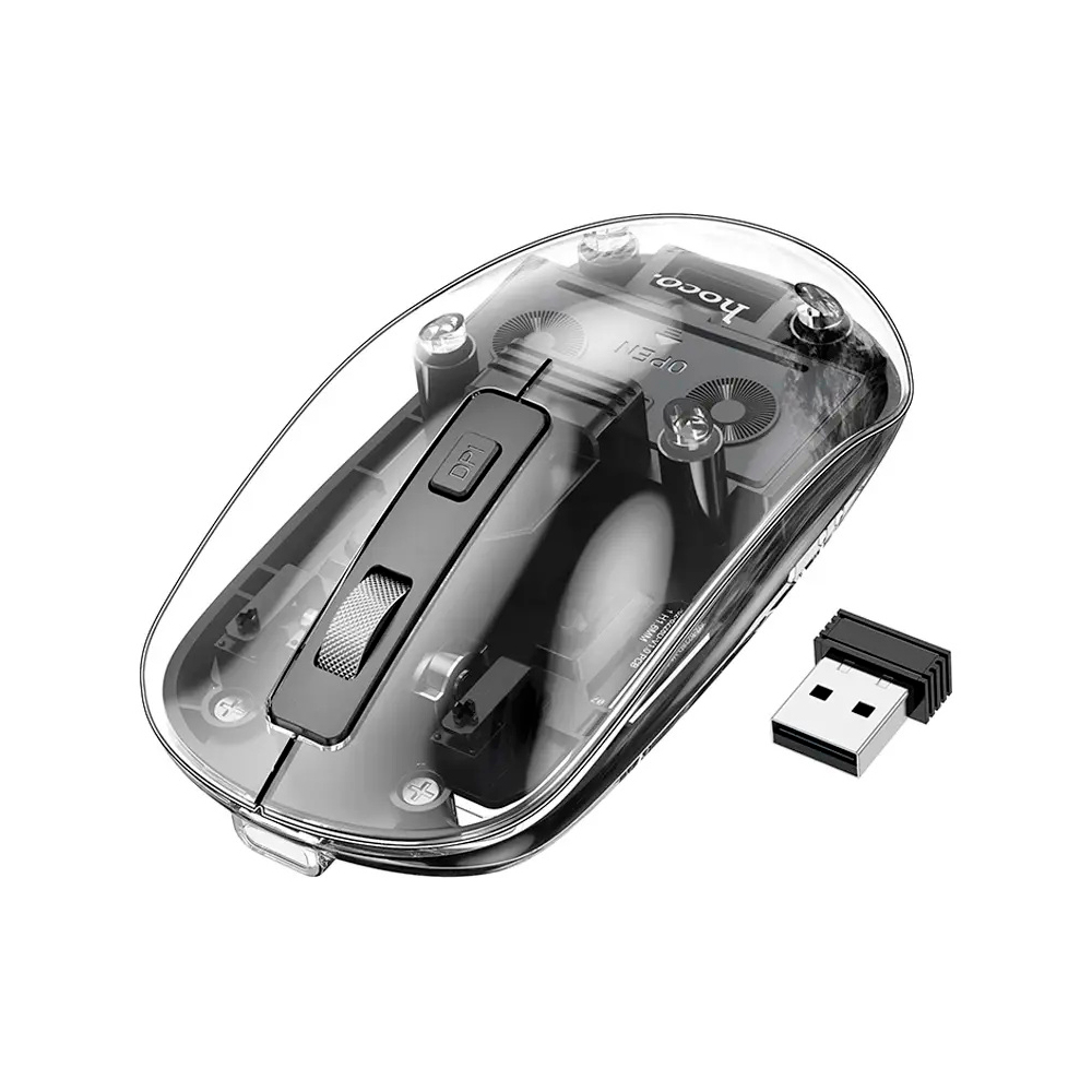 Компьютерная мышка беспроводная Hoco GM29 1600DPI 2, 4GHz Черный/Прозрачный (38845)