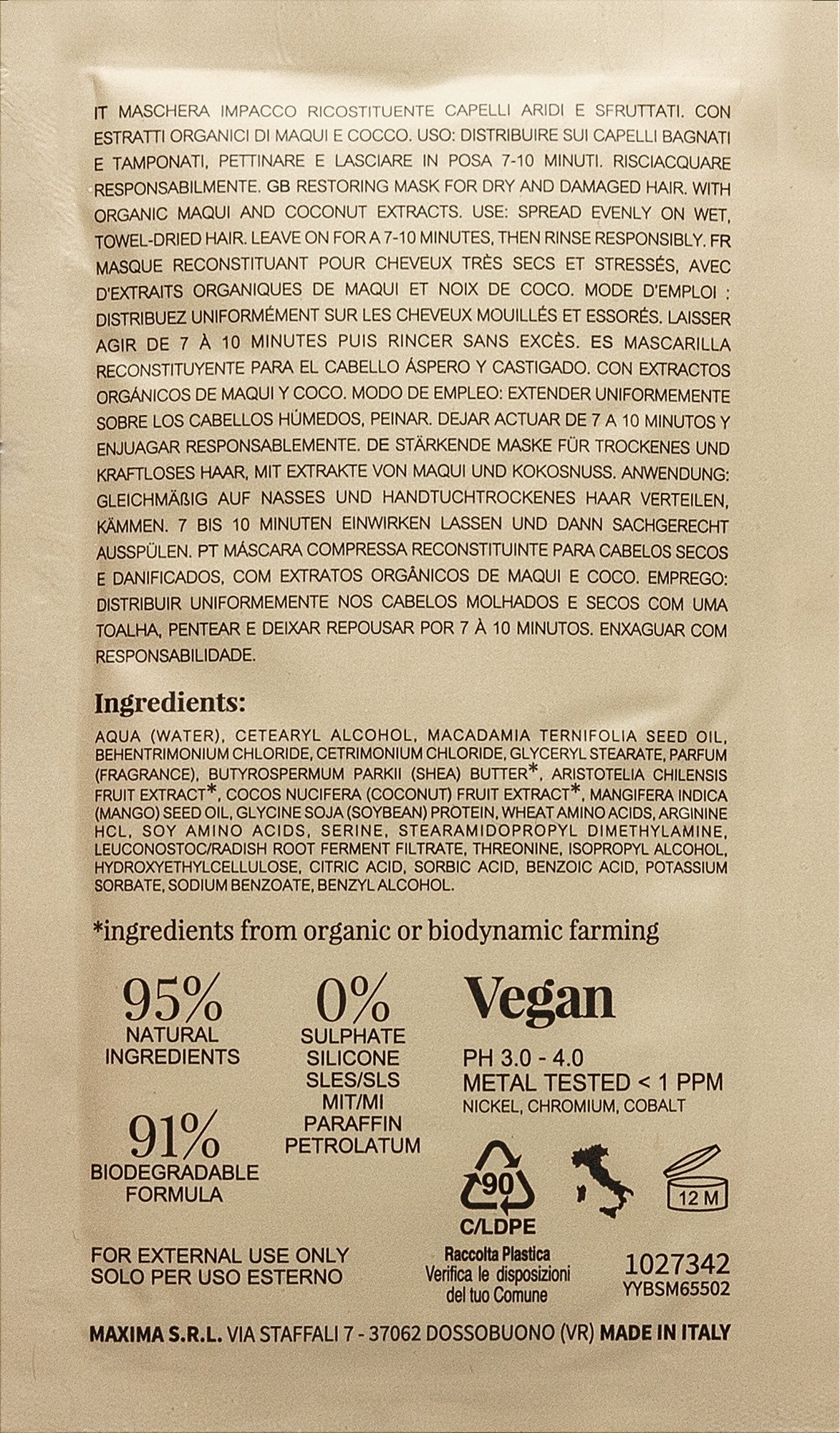 Маска Nook Cosmetics BEAUTY FAMILY ORGANIC відновлювальна для сухого та пошкодженого волосся 10 мл (7093) - фото 2