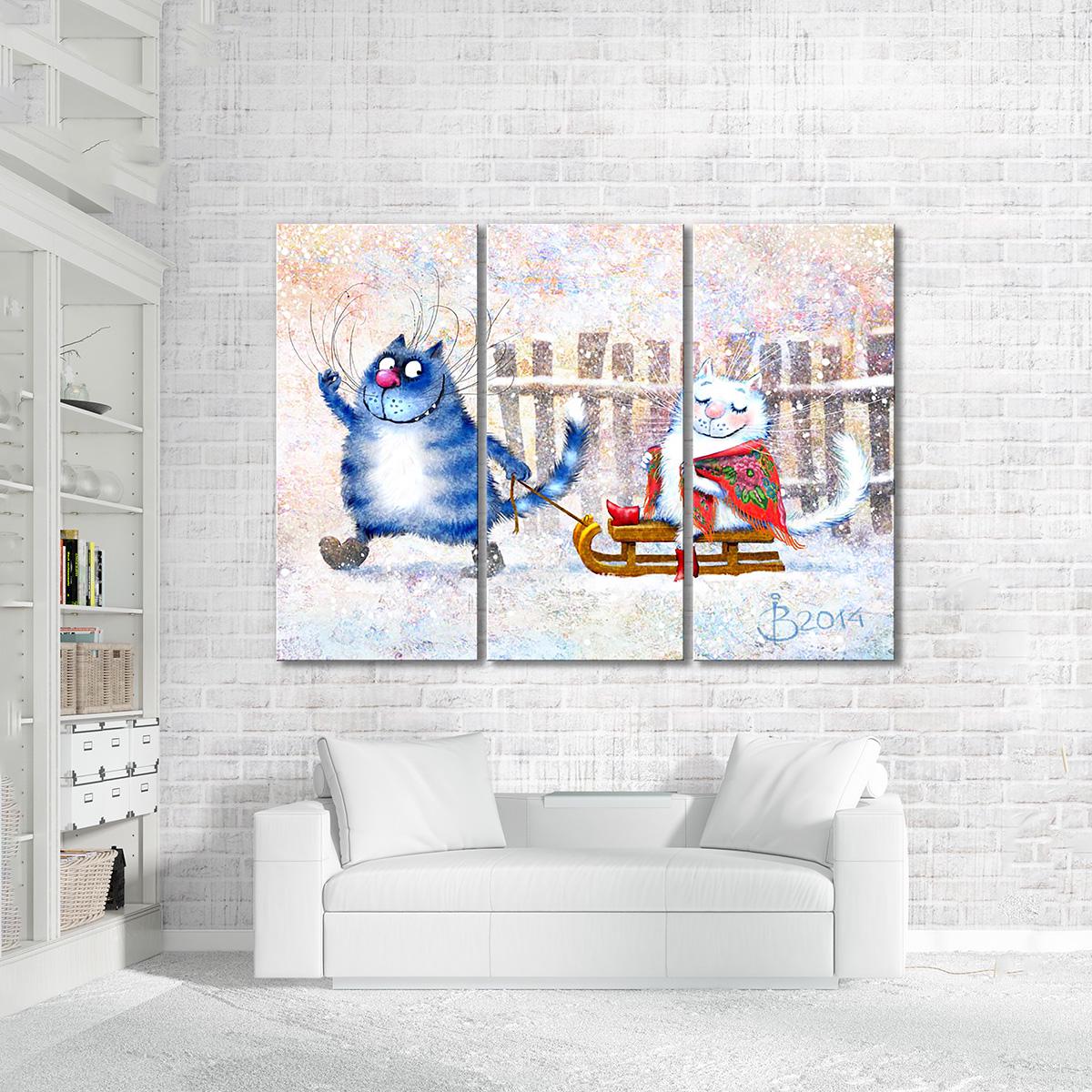 Модульная картина Прогулка на санках 3 модуля 50x75 см