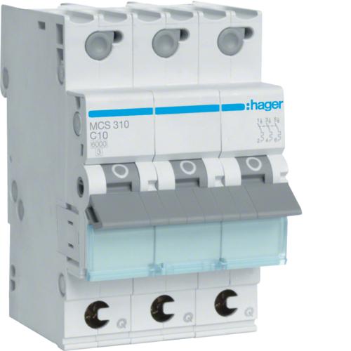 Автоматический выключатель Hager QC 3P 10A C 6 kA MCS310 3M - фото 1