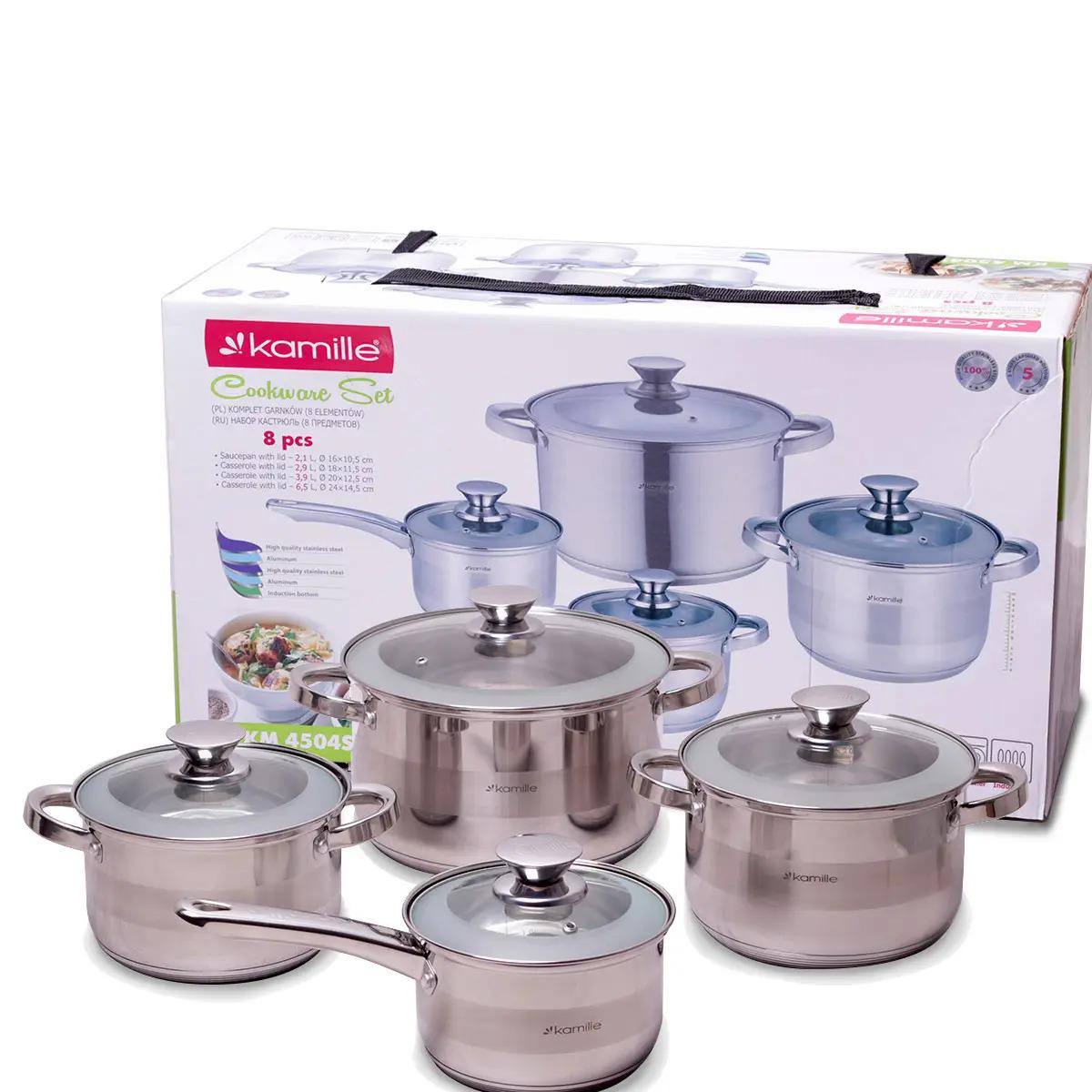 Набір каструль Kamille з нержавіючої сталі 2,1 л/2,9 л/3,9 л/6,5 л (AM0002018)