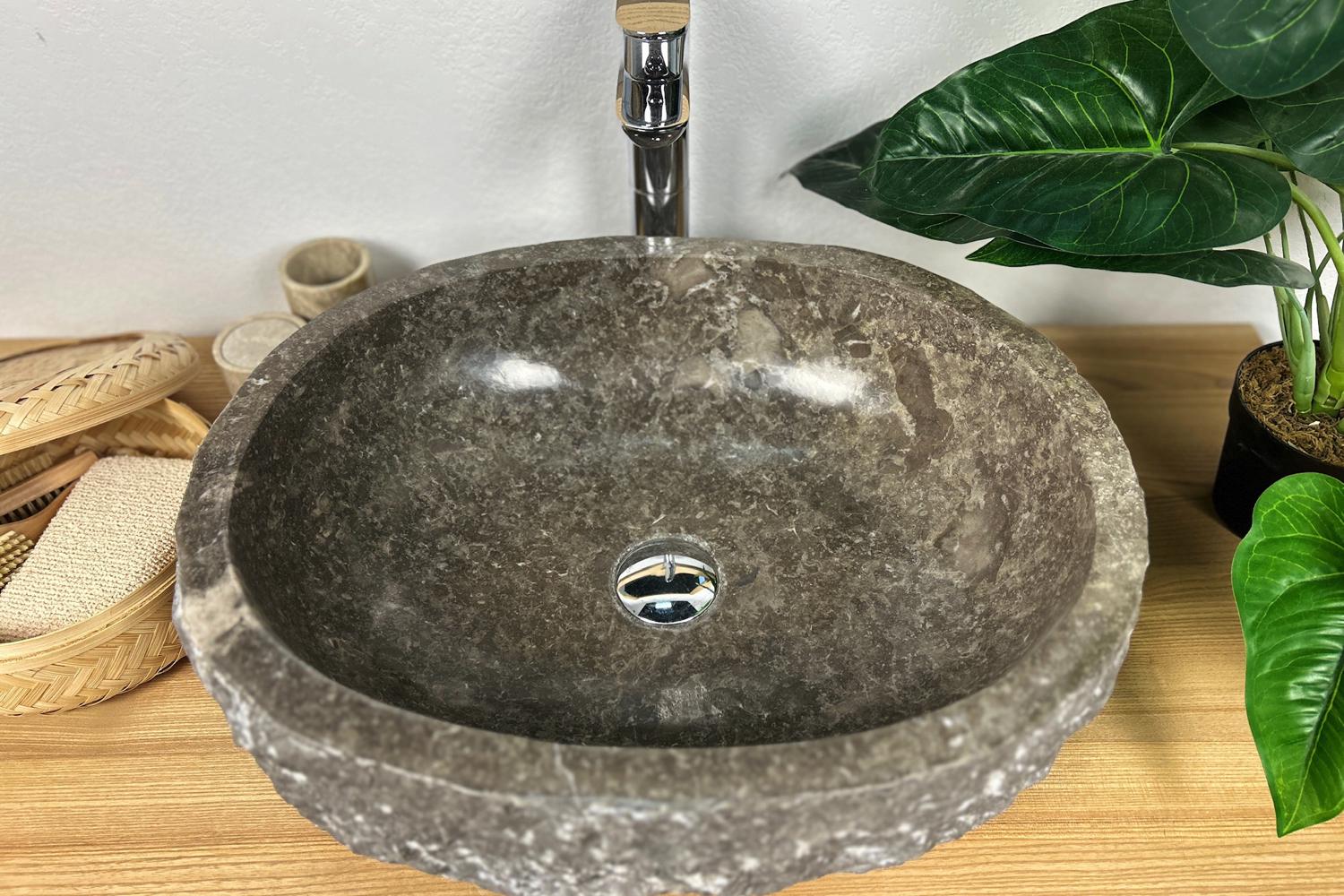 Умывальник из натурального мрамора накладной 52х42х16,5 см Серый (25169153) Умывальник из натурального мрамора накладной 52х42х16,5 см Серый (25169153)