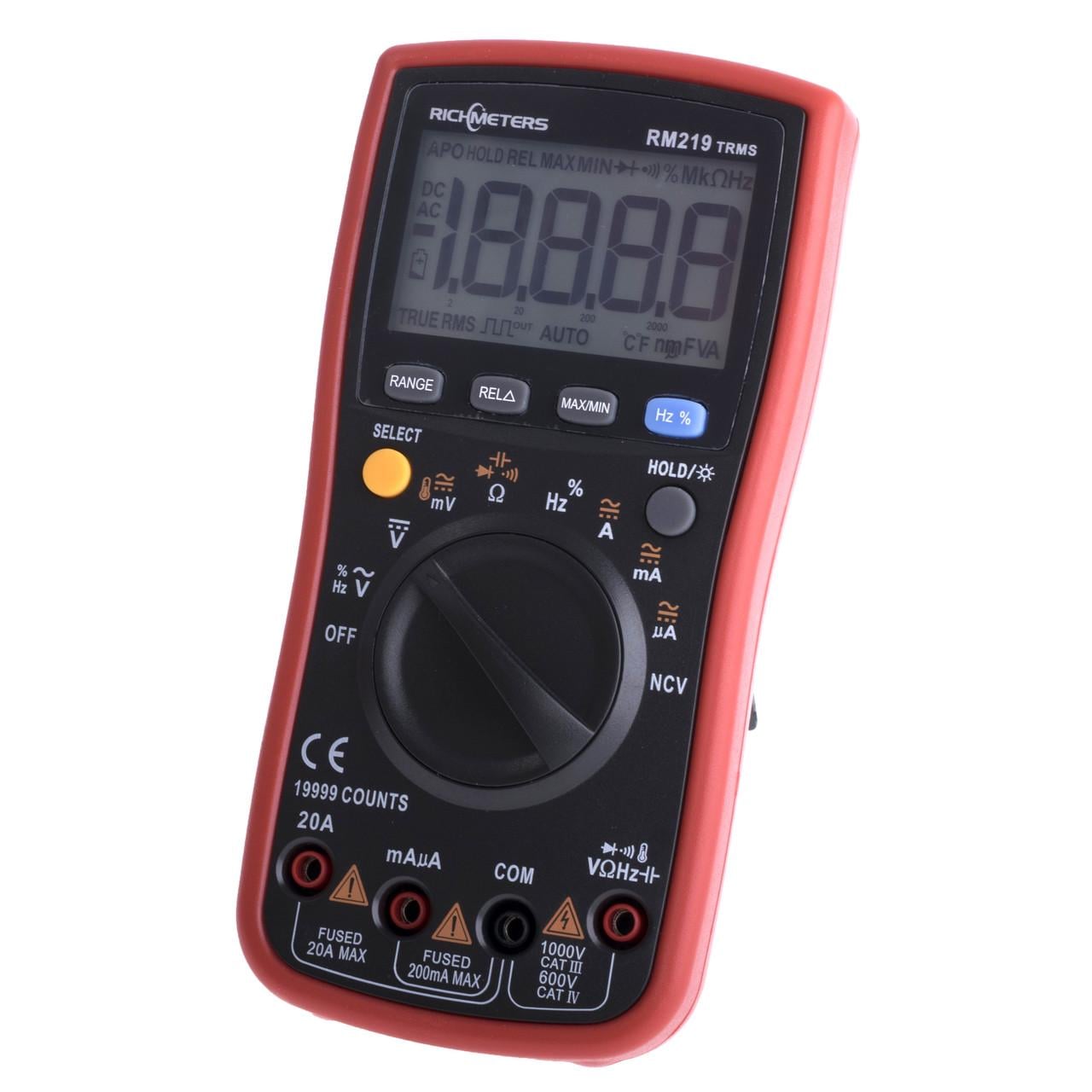 Мультиметр цифровой True RMS многофункциональный Richmeters RM219 с NCV-детектором и подсветкой Красно-черный (168-31-165-718) Мультиметр цифровой True RMS многофункциональный Richmeters RM219 с NCV-детектором и подсветкой Красно-черный (168-31-165-718)