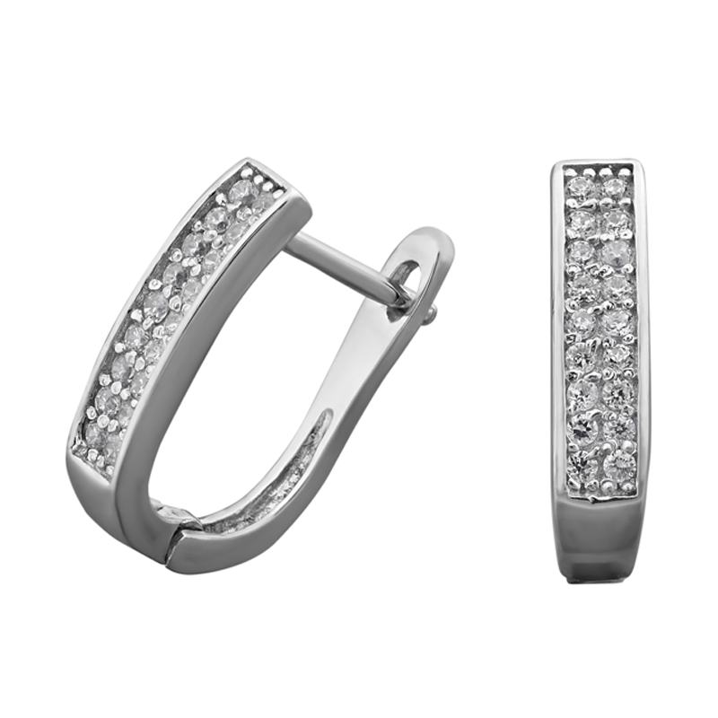 Серьги серебряные с узором дополнены сияющими фианитами