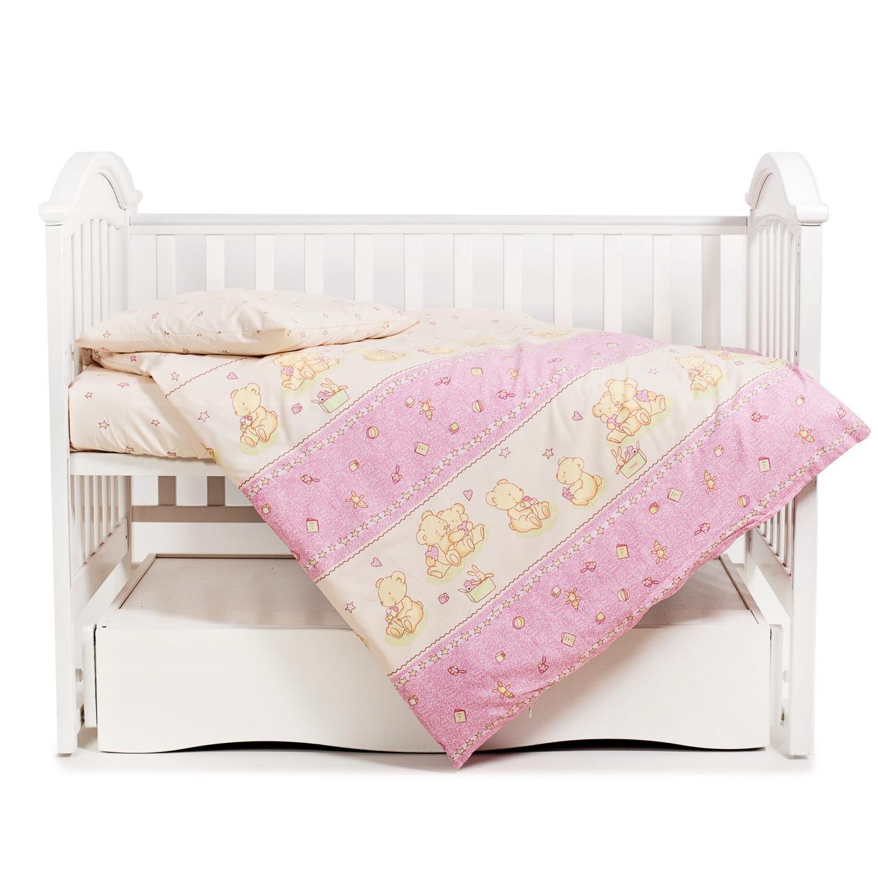 Комплект постільної білизни дитячий Twins Comfort С-016 Ведмедики з зірками 3 елемента Рожевий - фото 1