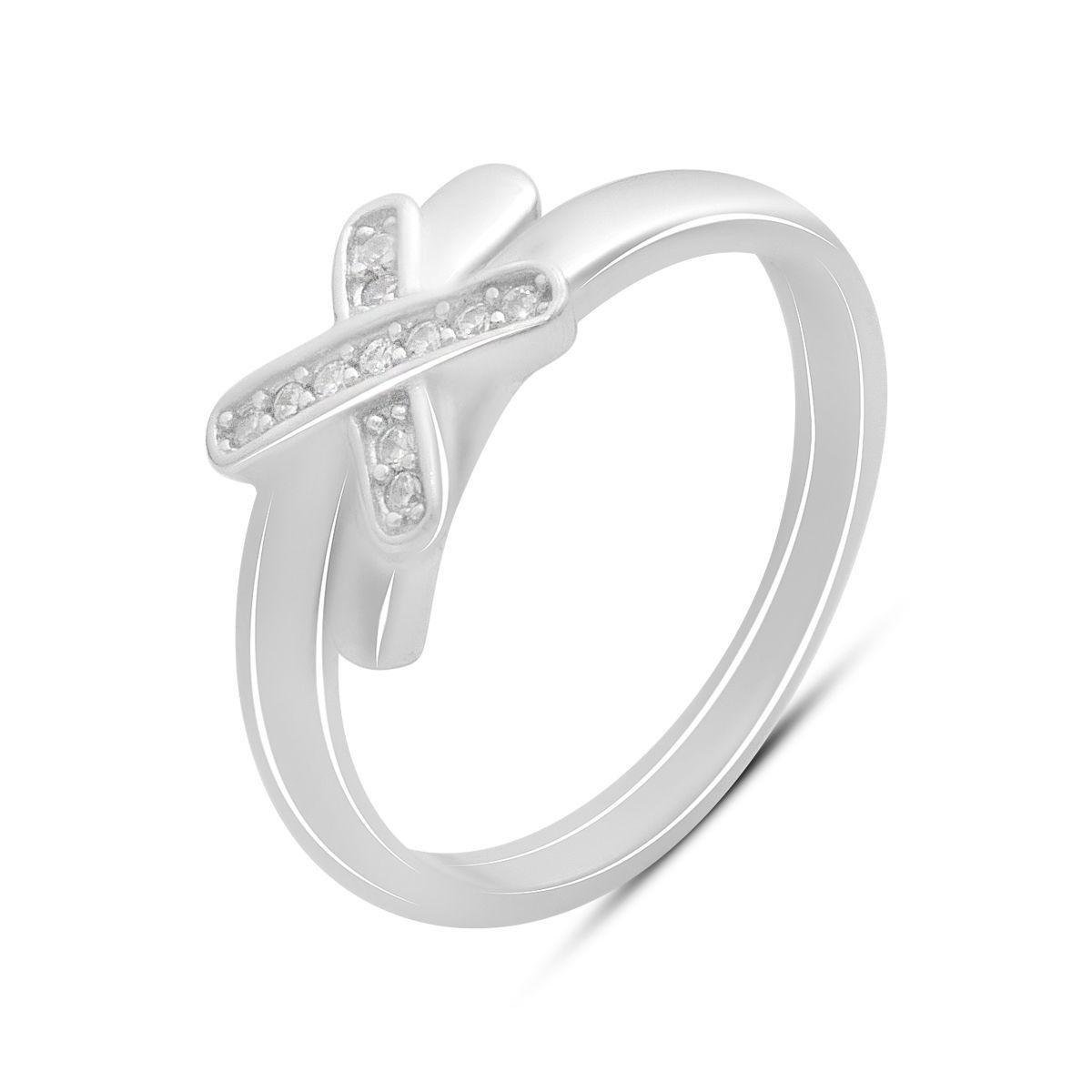 Каблучка срібна з фіанітами у формі перехрещених доріжок р. 17