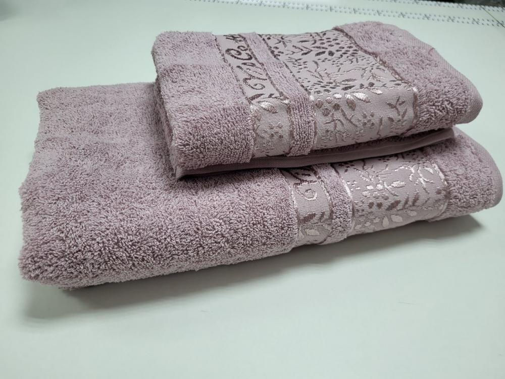 Набор махровых полотенец для ванной VIP COTTON ROWAN 70x140/50x90 см 2 шт. Сливовой (13010) - фото 2