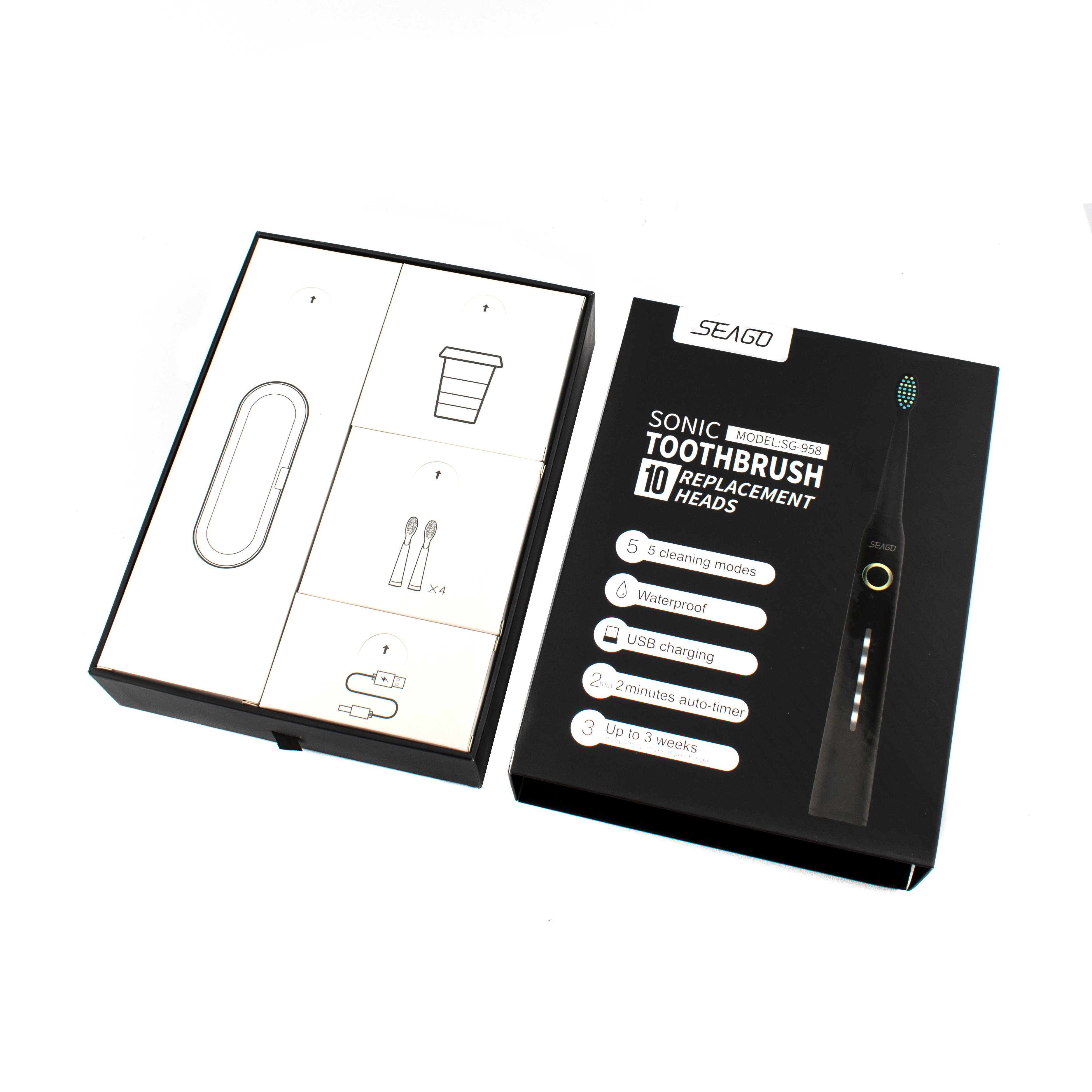 Зубна щітка Seago SG-958 електрична  з підставкою та кейсом Black - фото 8