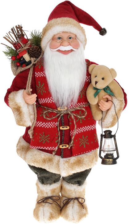Мягкая игрушка Санта с мешком фонарем и Мишкой 46 см Красный (BD-845-237)