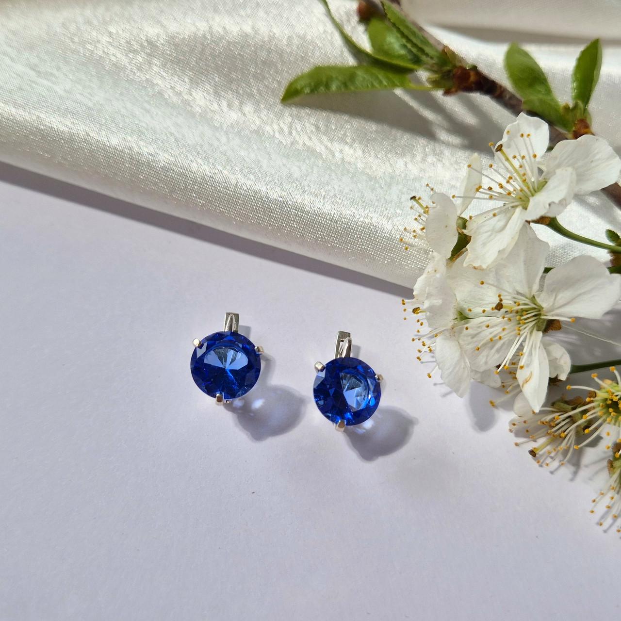 Сережки срібні коло 2455син з синім каменем 925 проби 3,60 г (34503268)
