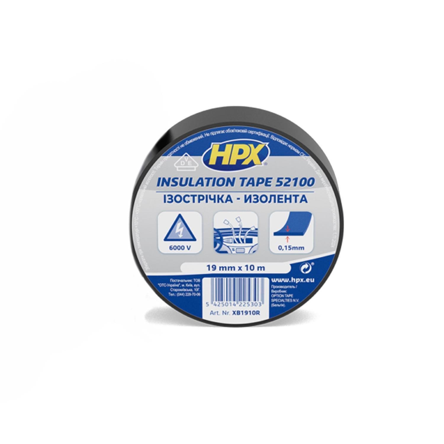 Стрічка ізоляційна HPX XB1910 19x0,15 мм 10 м ПВХ/гума 2 шт. Чорний (INRUC0080020191020)