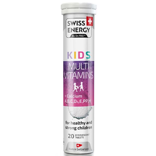 Комплекс витаминно-минеральный для детей Swiss Energy KIDS Multivitamins with Calcium A B C D3 E PP H 20 шипучих таб. (000026745)